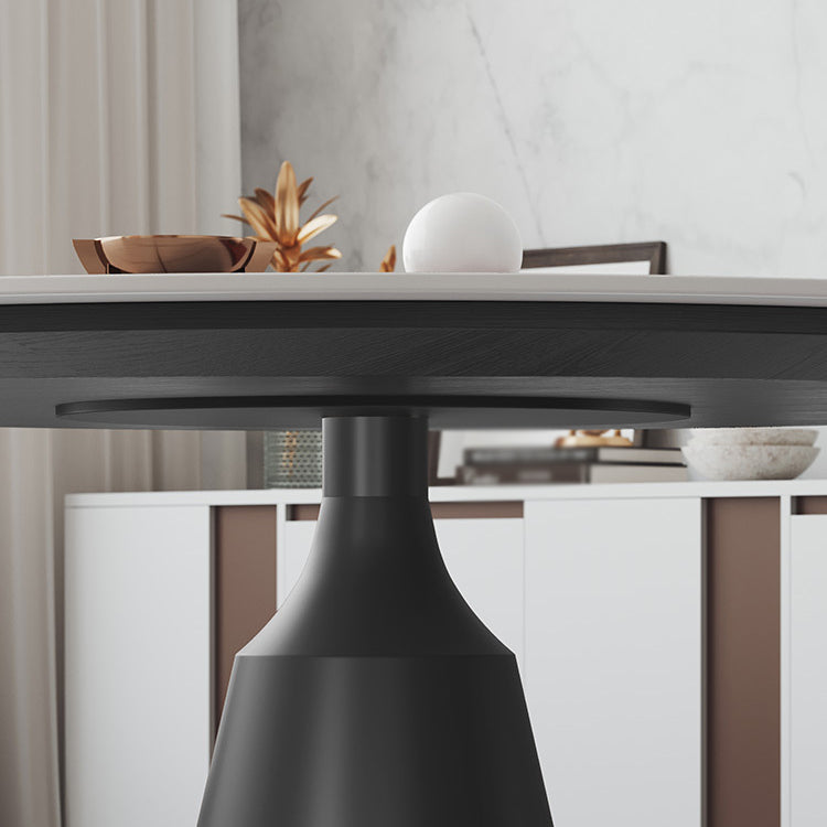 Modern 1/3/4/5 Pieces Black Dining Table Set with Sintered Stone Top Round Dinette Set