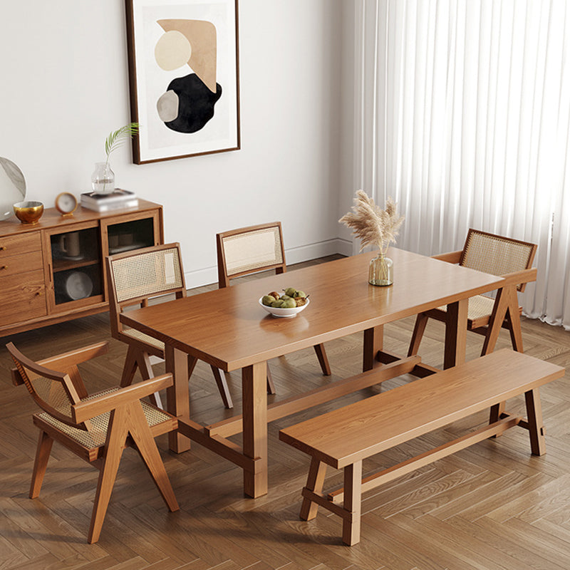 Mesa de comedor de madera sólida Mesa rectangular moderna con base de caballete