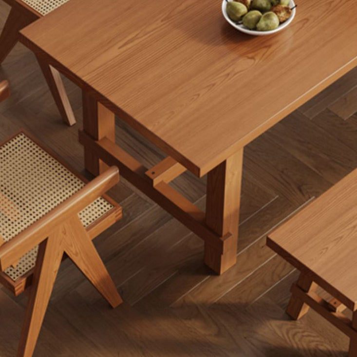 Mesa de comedor de madera sólida Mesa rectangular moderna con base de caballete