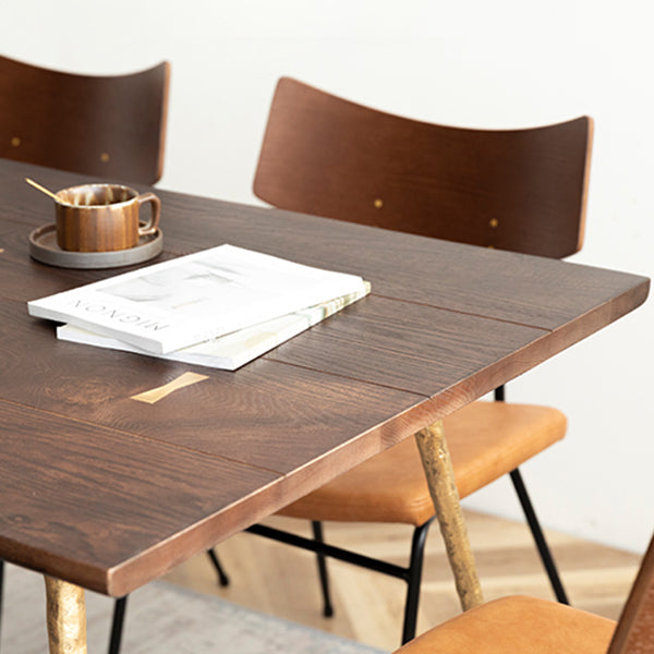 Mesa de comedor de lujo tradicional, mesa rectangular de madera de 4 patas con base de metal