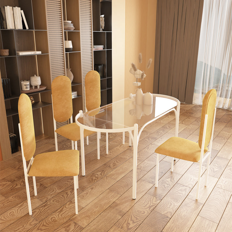 Metal Modern Oval Dining Table Clear Glass Top Table with 4 Legs