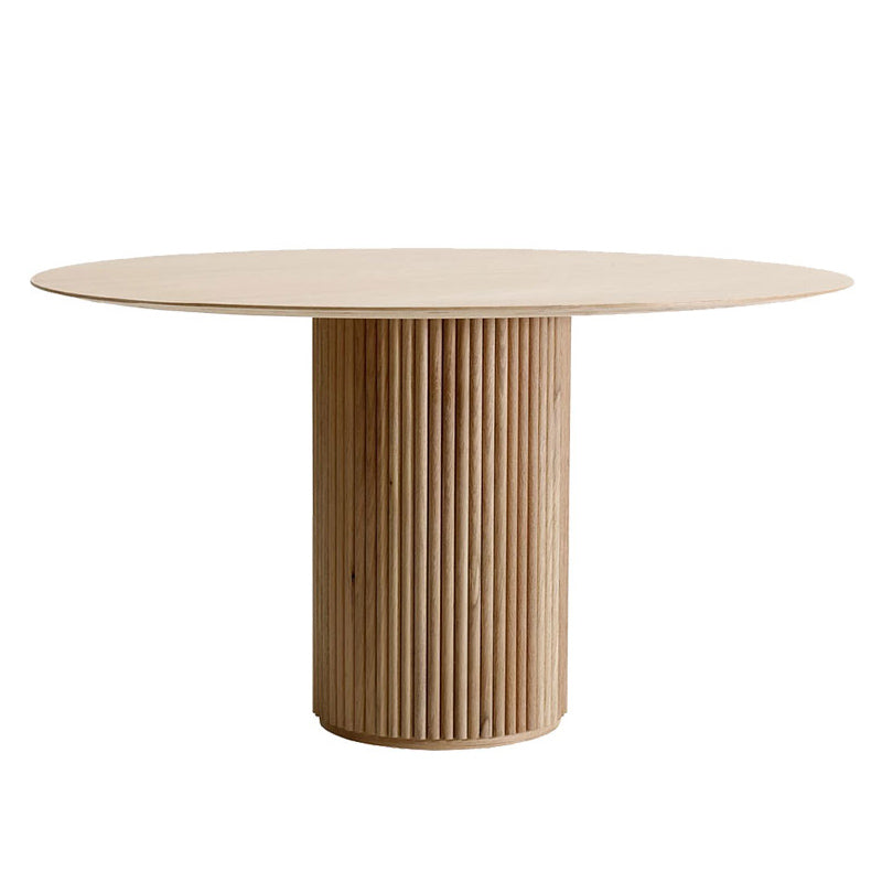 Round Pedestal Modern Dining Table Brown Tone Fixed Table with Pinewood Solid Wood