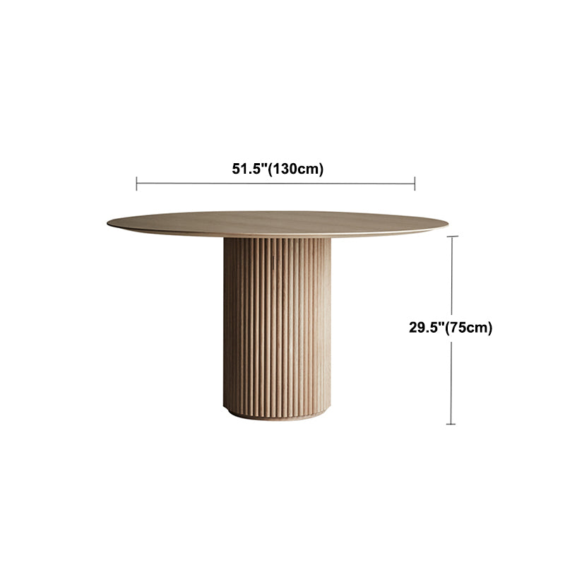 Round Pedestal Modern Dining Table Brown Tone Fixed Table with Pinewood Solid Wood