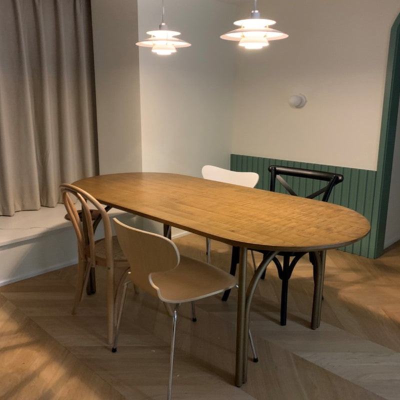 Mesa moderna de madera de pino para restaurante, mesa de comedor interior ovalada con 4 patas