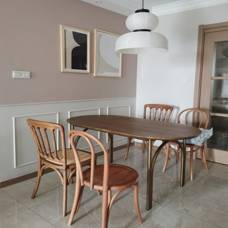 Mesa moderna de madera de pino para restaurante, mesa de comedor interior ovalada con 4 patas
