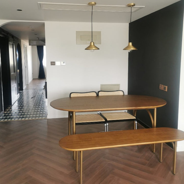 Mesa moderna de madera de pino para restaurante, mesa de comedor interior ovalada con 4 patas