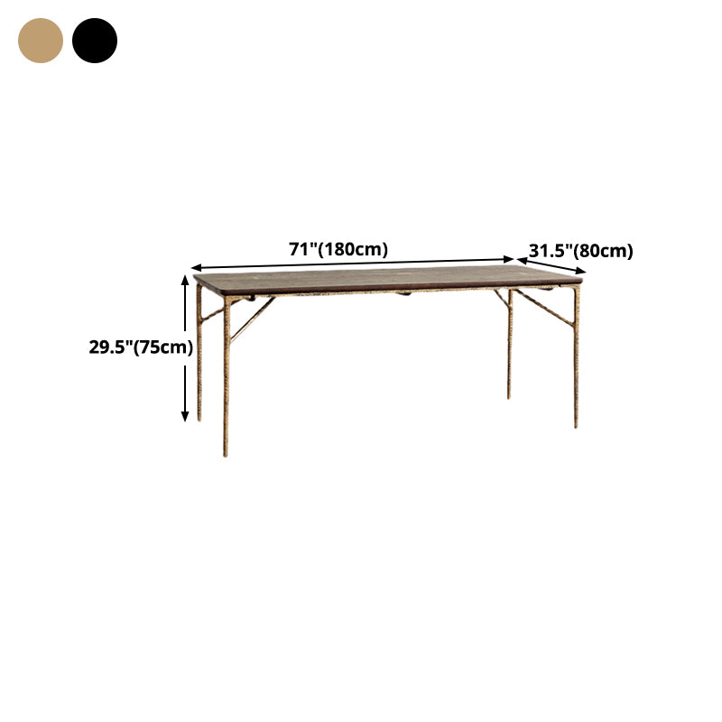 Traditionele luxe eettafel Bruine vaste houten eettafel met metalen basis