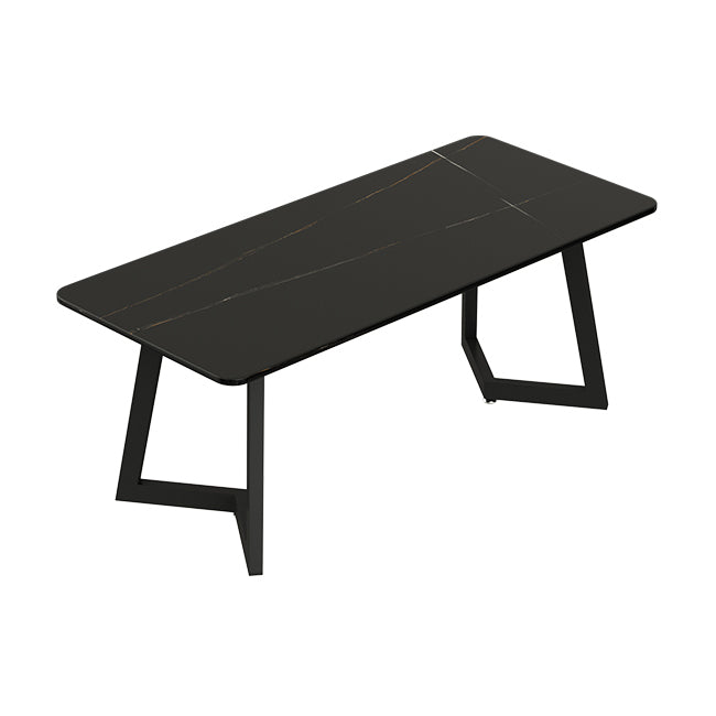 Mesa de comedor de estilo industrial Mesa de comedor de piedra sinterizada negra con base de metal