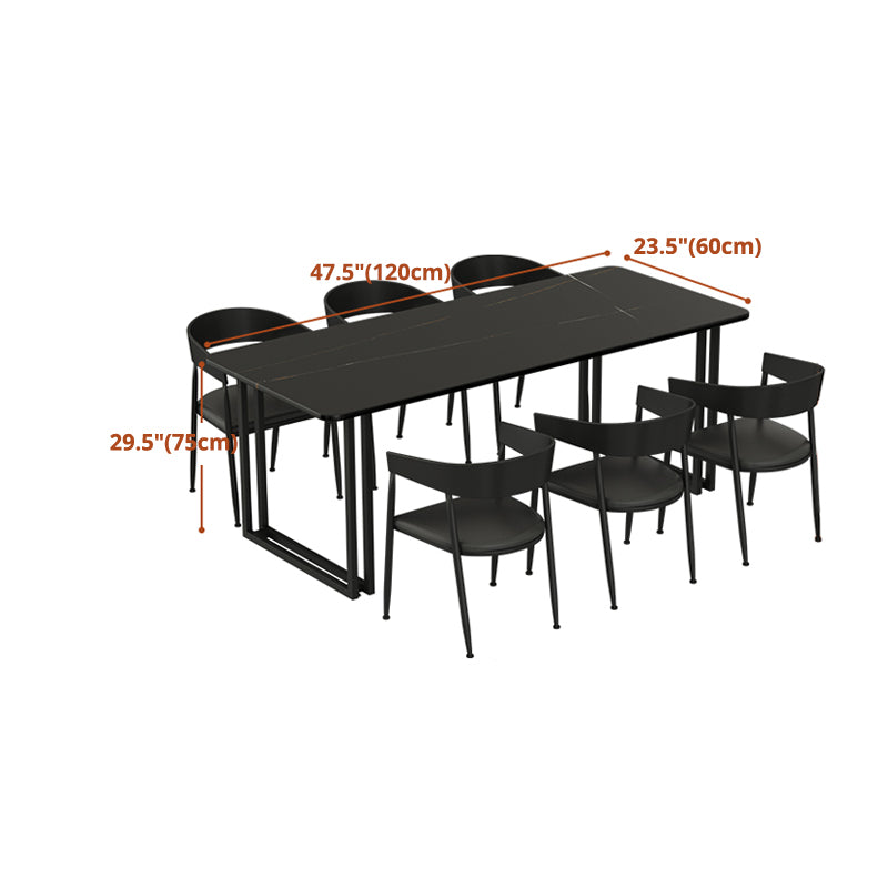Mesa de comedor de estilo industrial Mesa de comedor de piedra sinterizada negra con base de metal