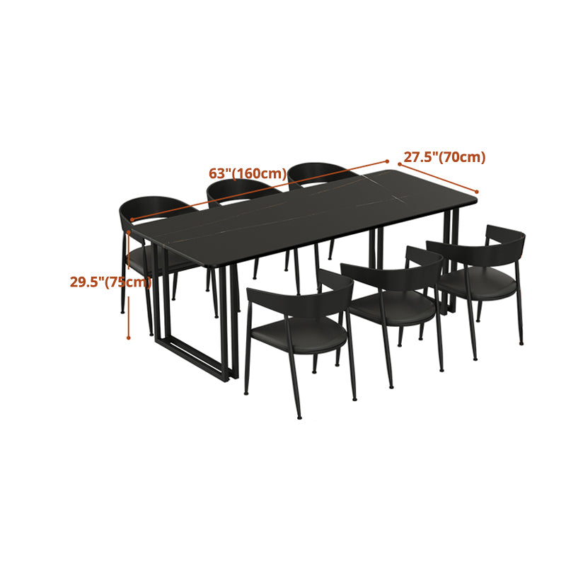 Mesa de comedor de estilo industrial Mesa de comedor de piedra sinterizada negra con base de metal