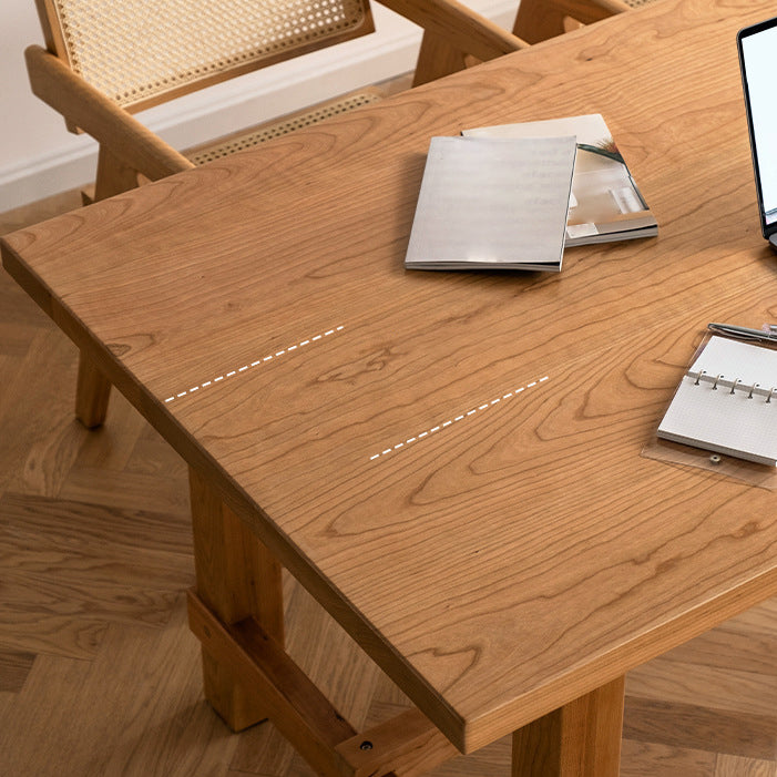 Mesa de comedor de madera de pino mesa rectángulo moderna con base de caballete