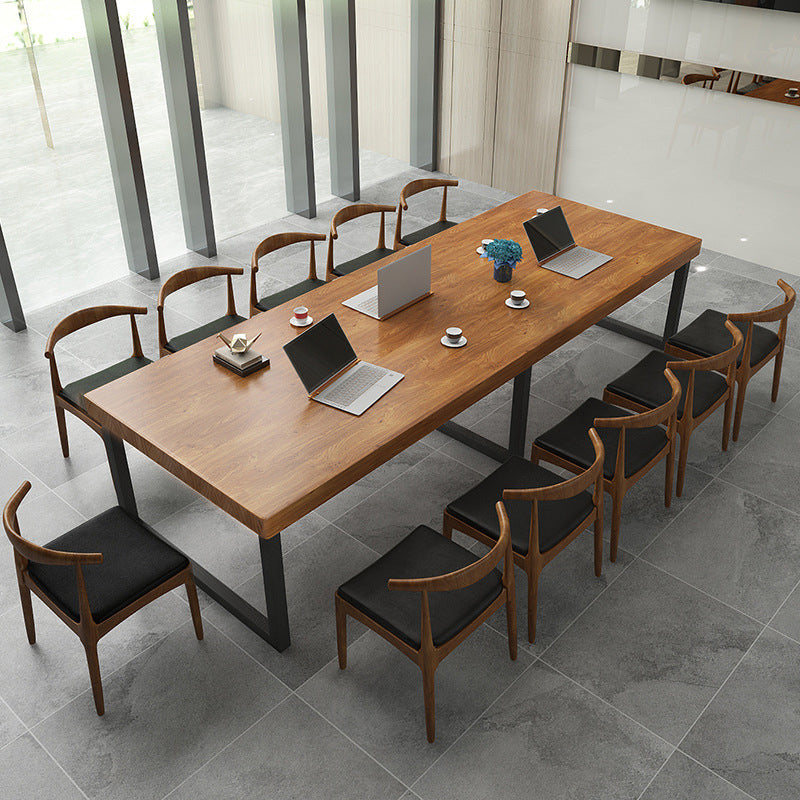 Pine Wood Top Dining Table Industrial Dining Table with Sled Base