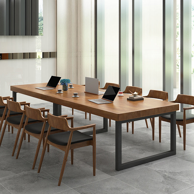 Pine Wood Top Dining Table Industrial Dining Table with Sled Base