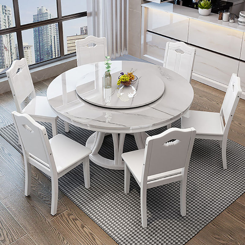 Modern Stone Round Folding Table Solid Wood Pedestal Casual Dining Table