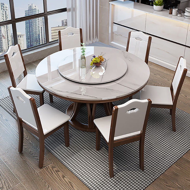 Modern Stone Round Folding Table Solid Wood Pedestal Casual Dining Table