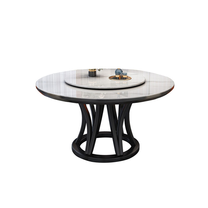 Modern Stone Round Folding Table Solid Wood Pedestal Casual Dining Table