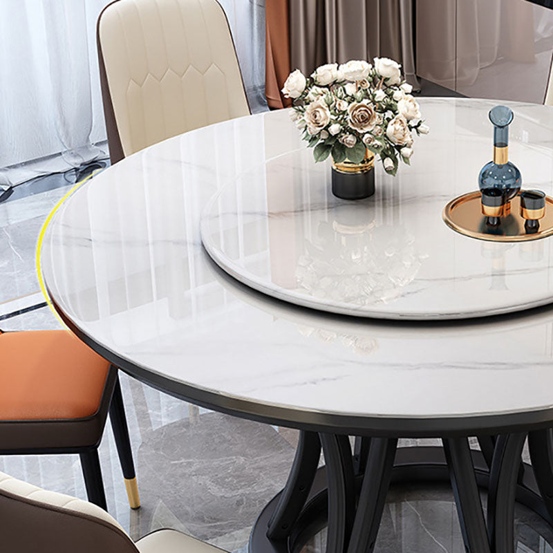 Modern Stone Round Folding Table Solid Wood Pedestal Casual Dining Table