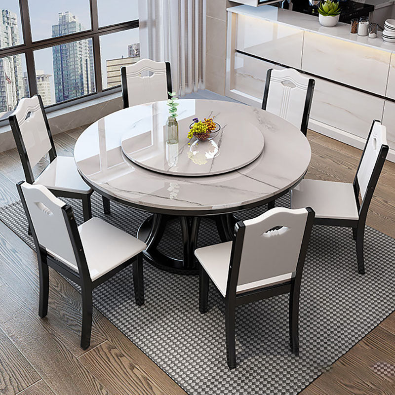 Modern Stone Round Folding Table Solid Wood Pedestal Casual Dining Table
