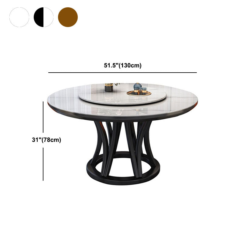 Modern Stone Round Folding Table Solid Wood Pedestal Casual Dining Table