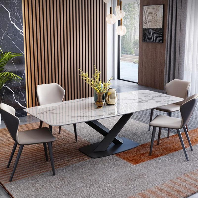Sintered Stone Table for Restaurant Industrial Rectangle Dining Table Metal Pedestal