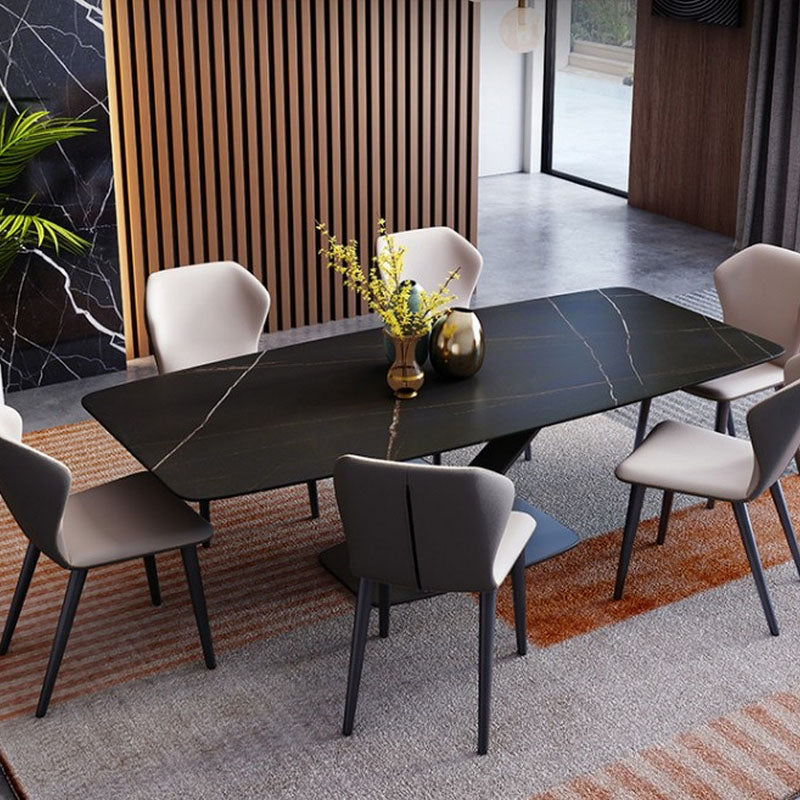 Sintered Stone Table for Restaurant Industrial Rectangle Dining Table Metal Pedestal