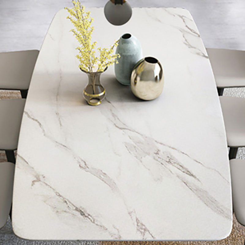 Sintered Stone Table for Restaurant Industrial Rectangle Dining Table Metal Pedestal