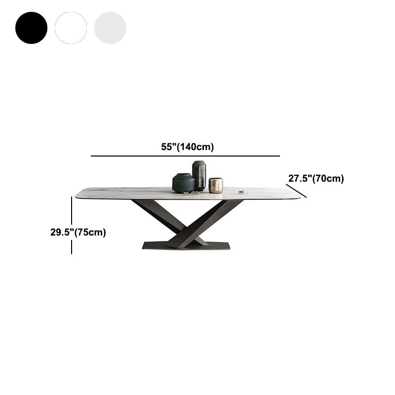 Sintered Stone Table for Restaurant Industrial Rectangle Dining Table Metal Pedestal