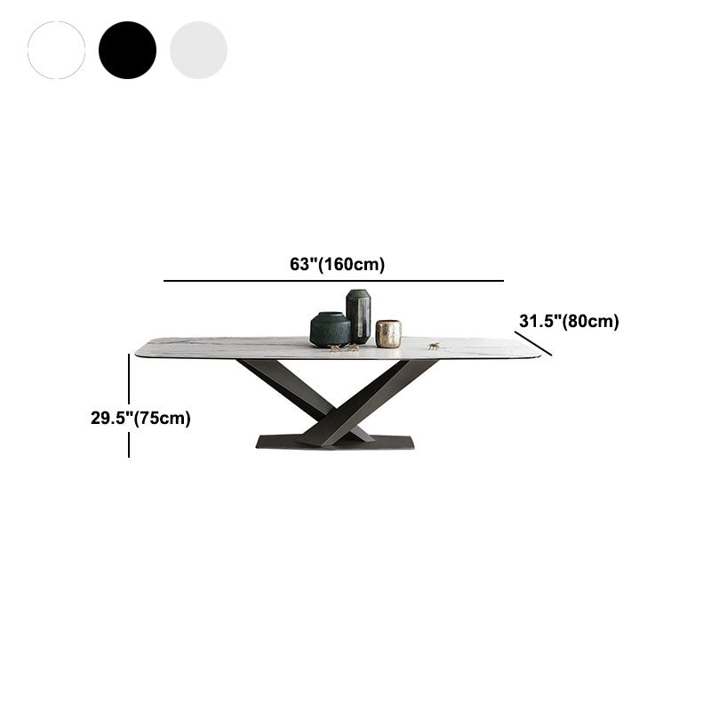 Sintered Stone Table for Restaurant Industrial Rectangle Dining Table Metal Pedestal