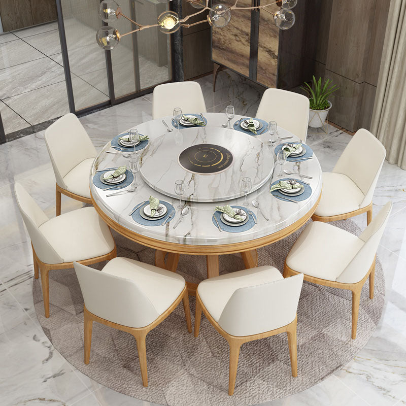 Stone and Solid Wood Dining Table with Pedestal Base Modern Dining Site Table