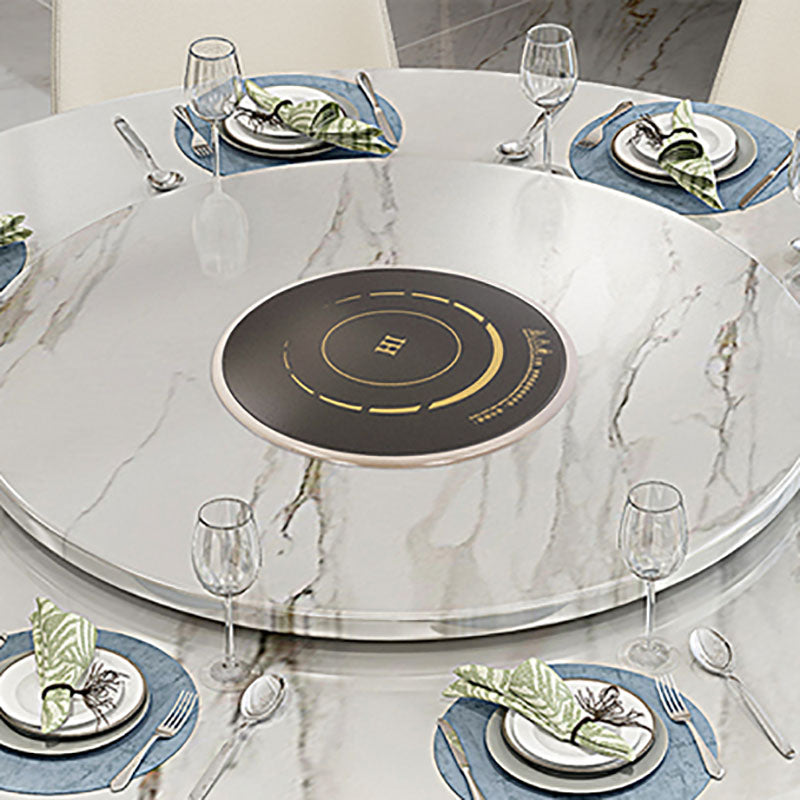 Stone and Solid Wood Dining Table with Pedestal Base Modern Dining Site Table