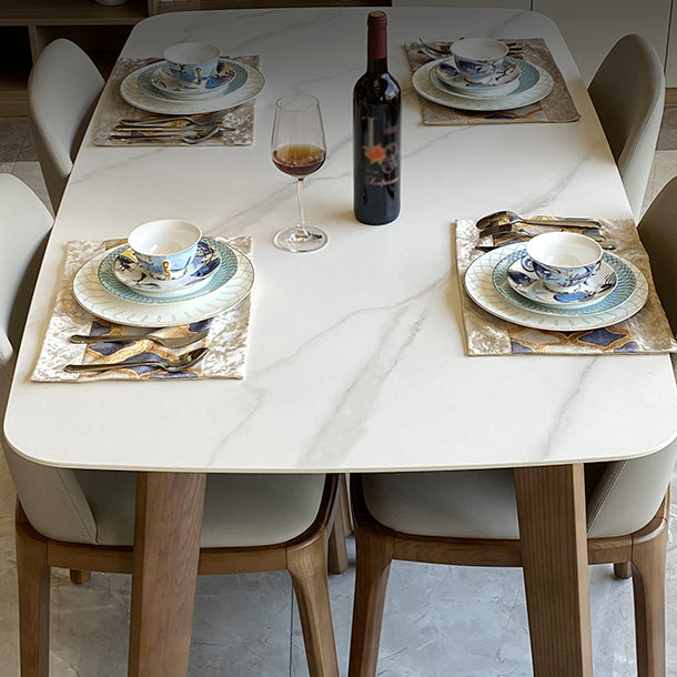 Mesa de comedor rectangular moderna, patas de madera maciza, mesa de cocina y comedor
