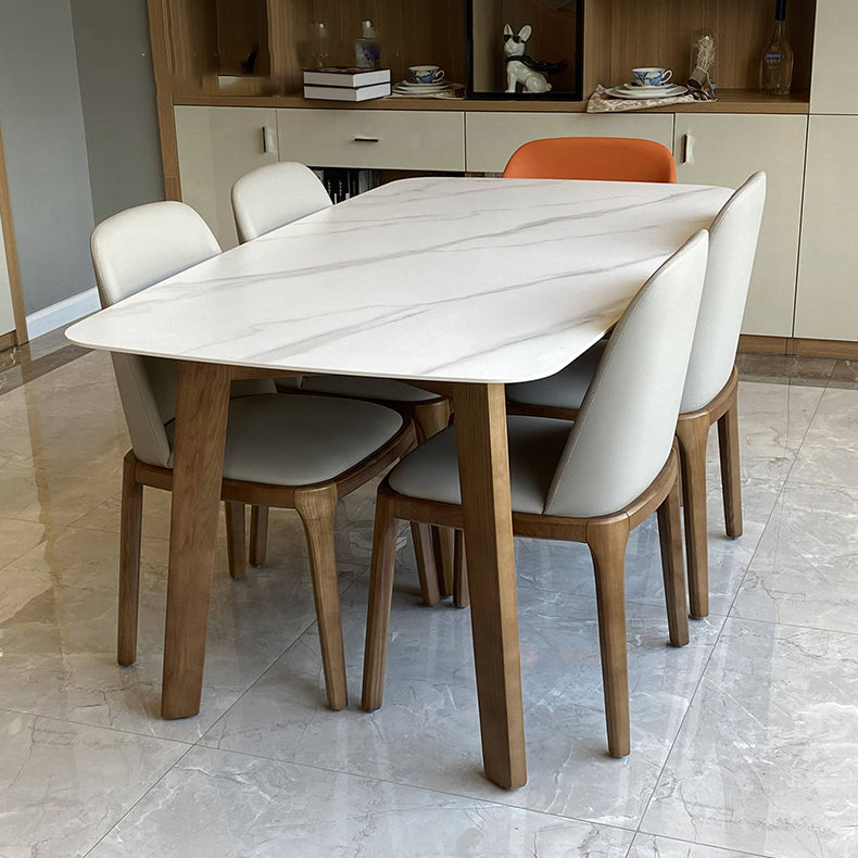 Mesa de comedor rectangular moderna, patas de madera maciza, mesa de cocina y comedor