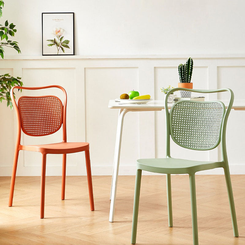 Sillas sin brazos de comedor de plástico de diseño escandinavo para el hogar, silla lateral con respaldo abierto