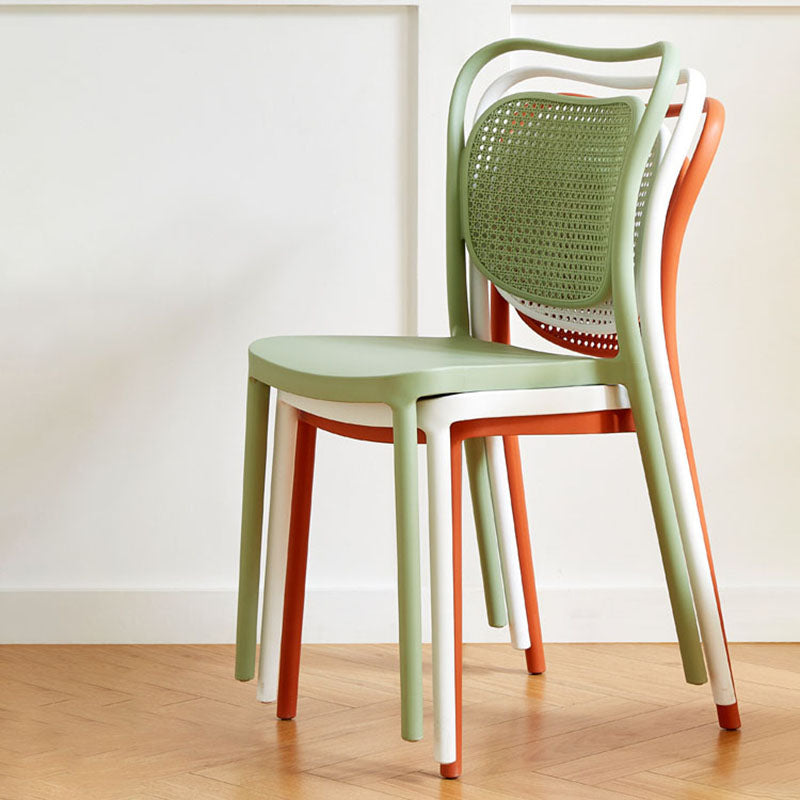 Sillas sin brazos de comedor de plástico de diseño escandinavo para el hogar, silla lateral con respaldo abierto