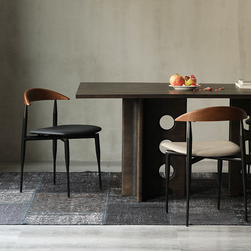 Silla lateral de comedor de cuero de estilo industrial con respaldo abierto