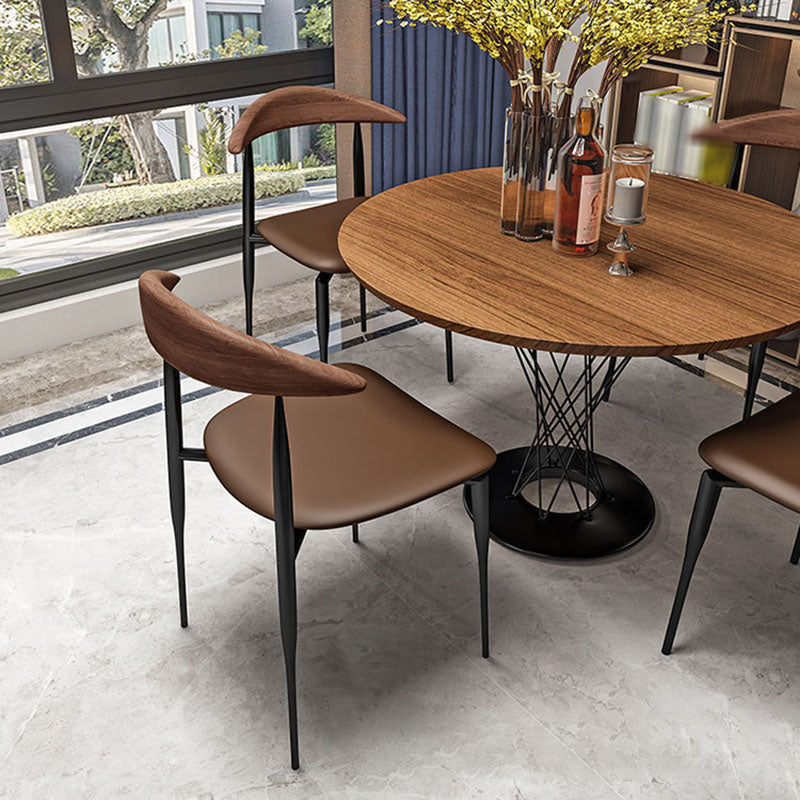 Silla lateral de comedor de cuero de estilo industrial con respaldo abierto