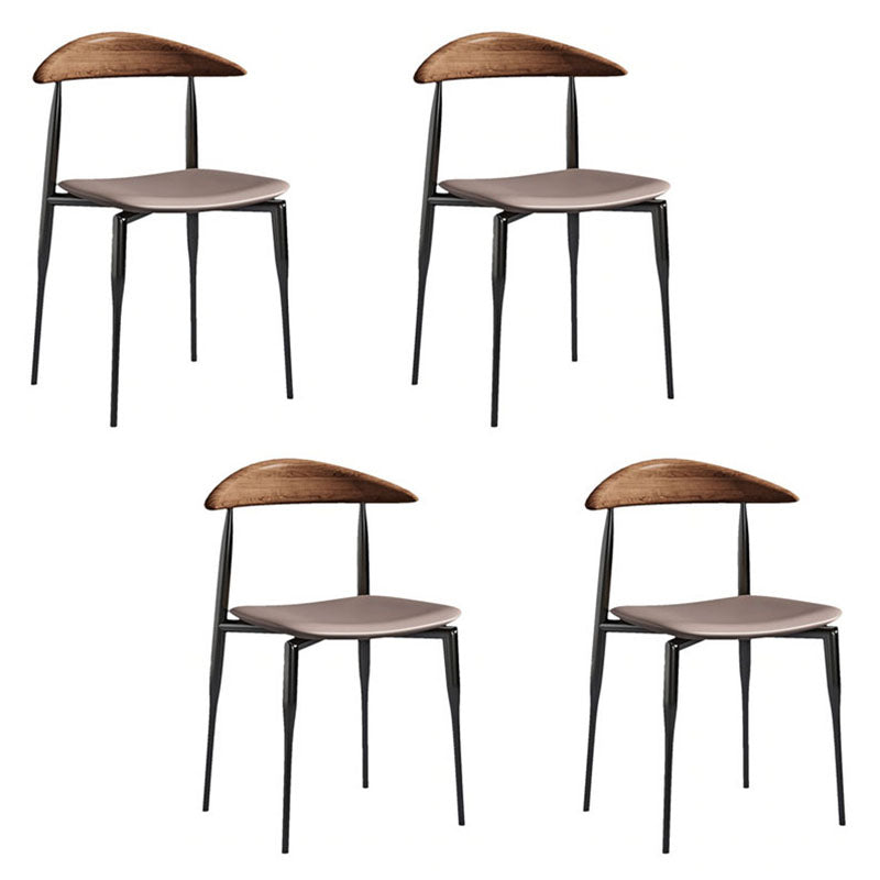 Silla lateral de comedor de cuero de estilo industrial con respaldo abierto