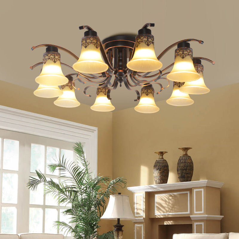 Decorative Bell Flush Lightture Glass Flush Mount Lights en noir pour le salon