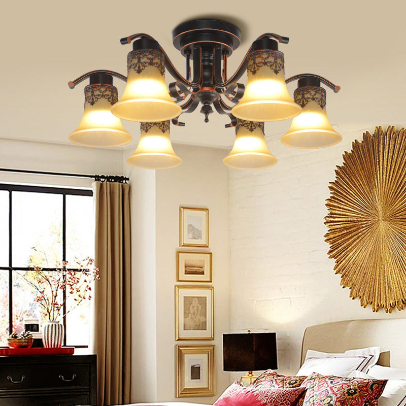 Decorative Bell Flush Lightture Glass Flush Mount Lights en noir pour le salon
