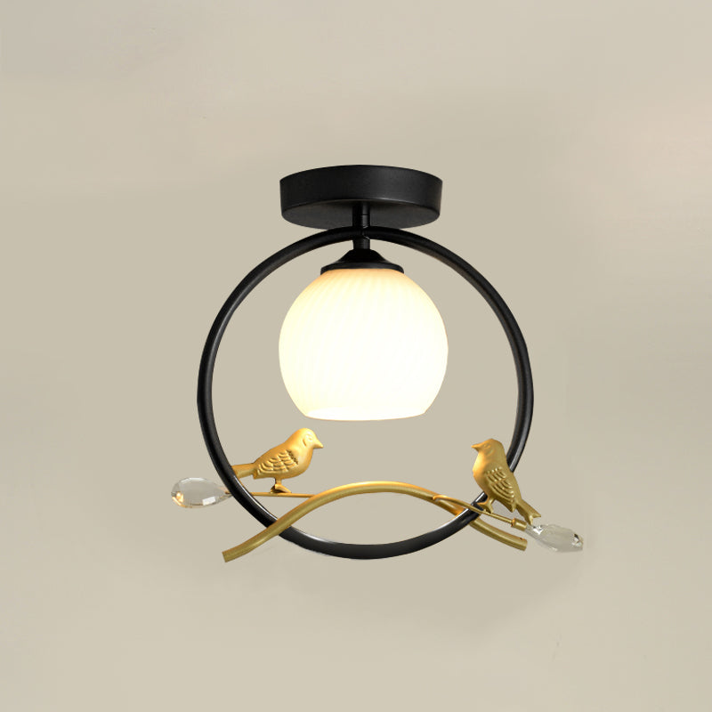 Sphère contemporaine luminaire luminaire 1 les lampes de montage à chasse d'eau légère avec oiseaux