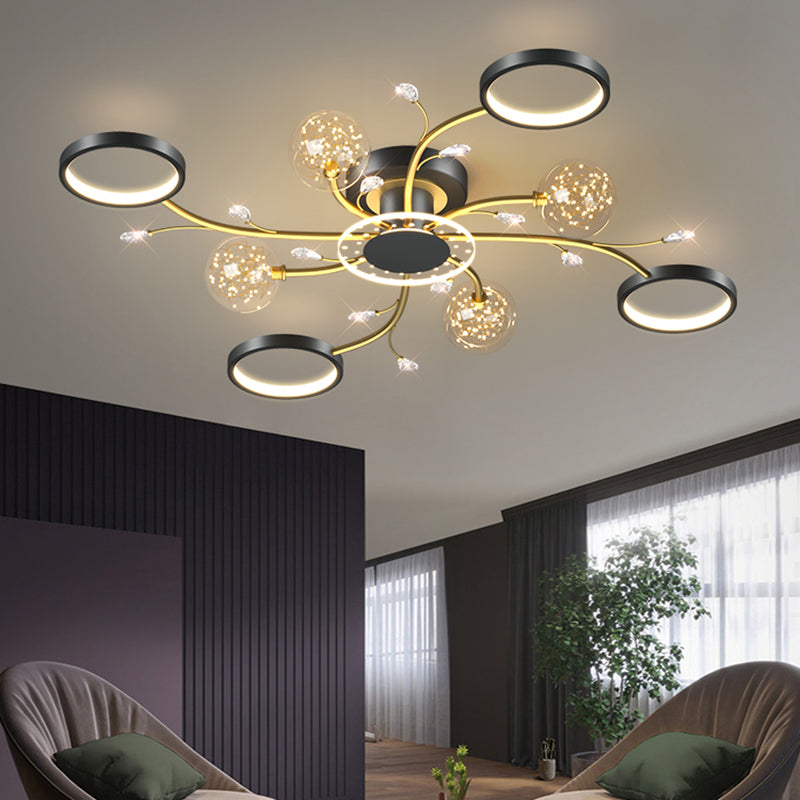 Aménagement moderne monté sur le plafond simple LED Black Semi Flush Light