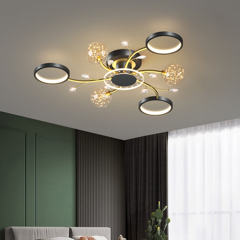 Aménagement moderne monté sur le plafond simple LED Black Semi Flush Light