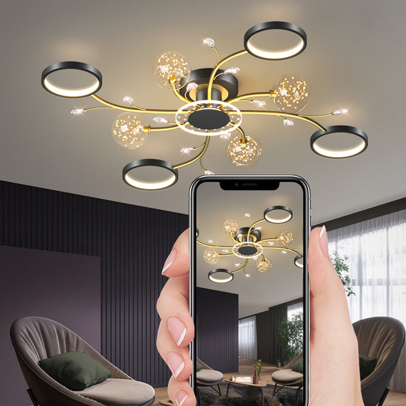 Aménagement moderne monté sur le plafond simple LED Black Semi Flush Light