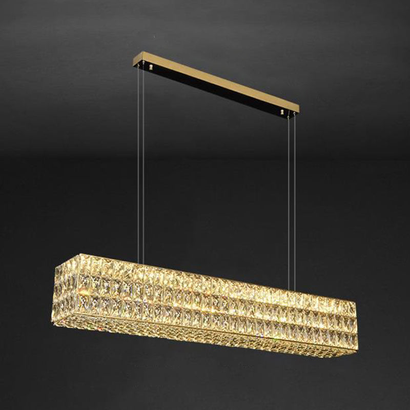 Modern Stainless Steel Island Lights Rectangle Restaurant Hanging Lamp with Crystal Shade
