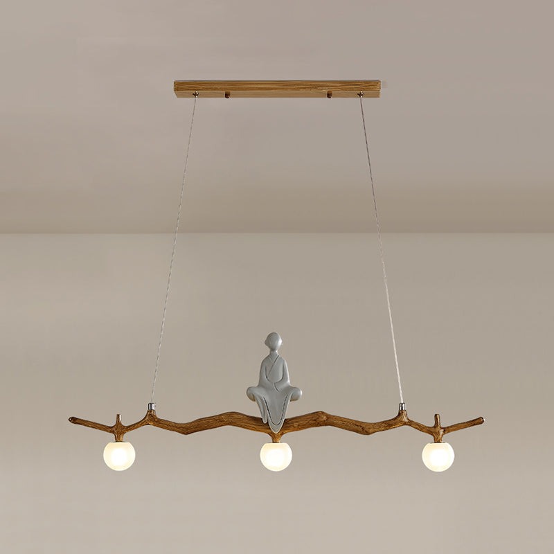 Brown Resin Island Lights Modern Restaurant Multi-Head Restaurant Lamphing con sombra de vidrio de globo