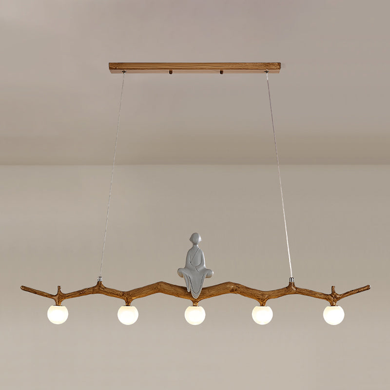 Brown Resin Island Lights Modern Restaurant Multi-Head Restaurant Lamphing con sombra de vidrio de globo