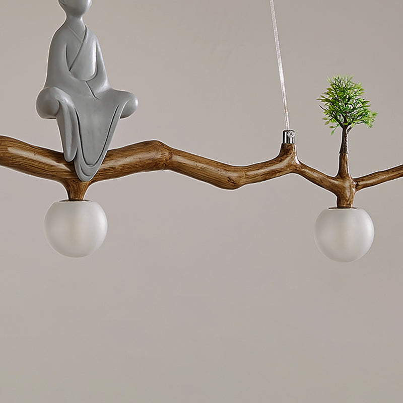 Brown Resin Island Lights Modern Restaurant Multi-Head Restaurant Lamphing con sombra de vidrio de globo