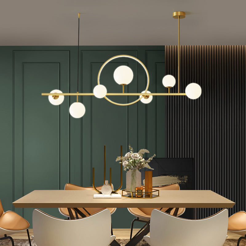 Luces colgantes de restaurantes de múltiples cabezas de geometría moderna de geometría con sombra de vidrio blanco