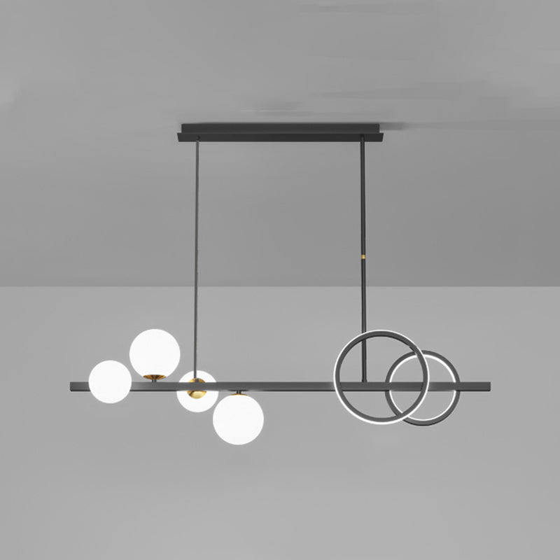 Modern Geometry Island Lights Multi-Head Restaurant Hanging Lamp with White Glass Shade