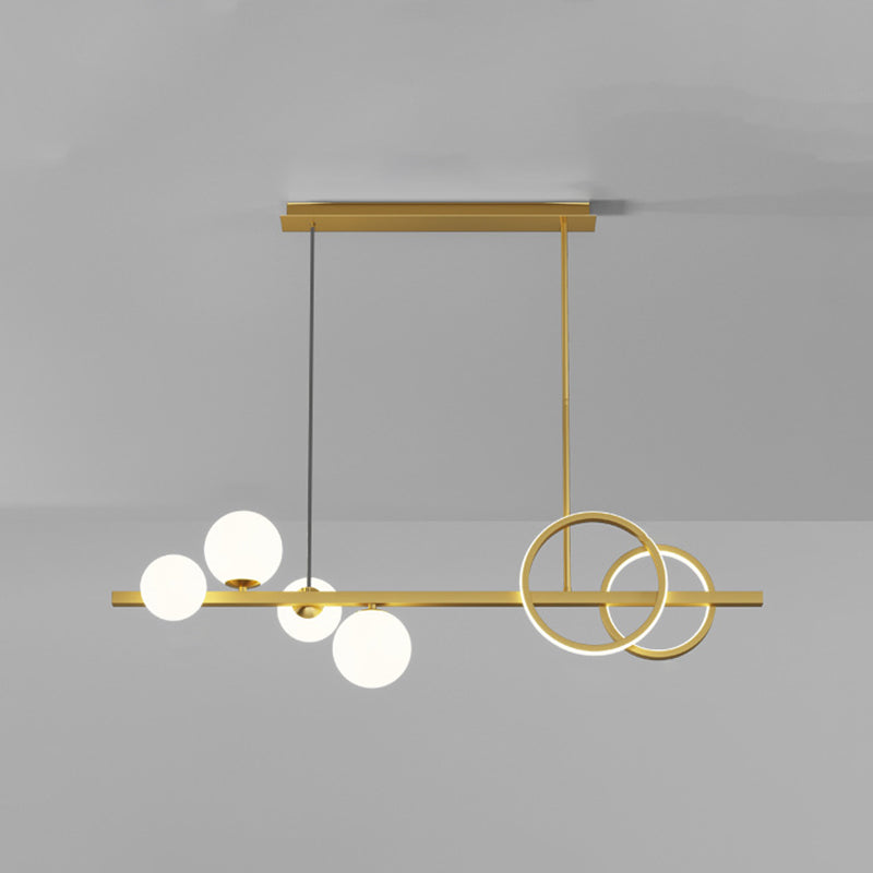 Modern Geometry Island Lights Multi-Head Restaurant Hanging Lamp with White Glass Shade